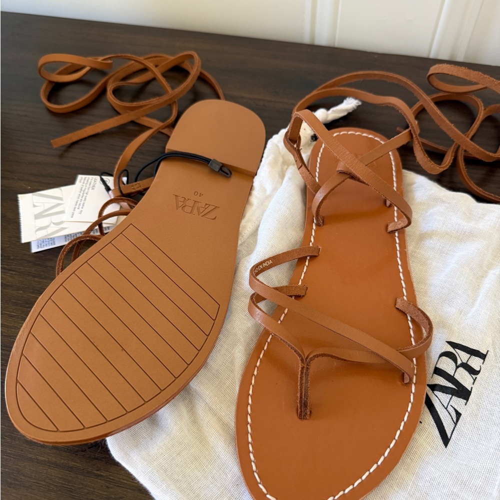 Zara Women's Brown Lace-Up Sandals